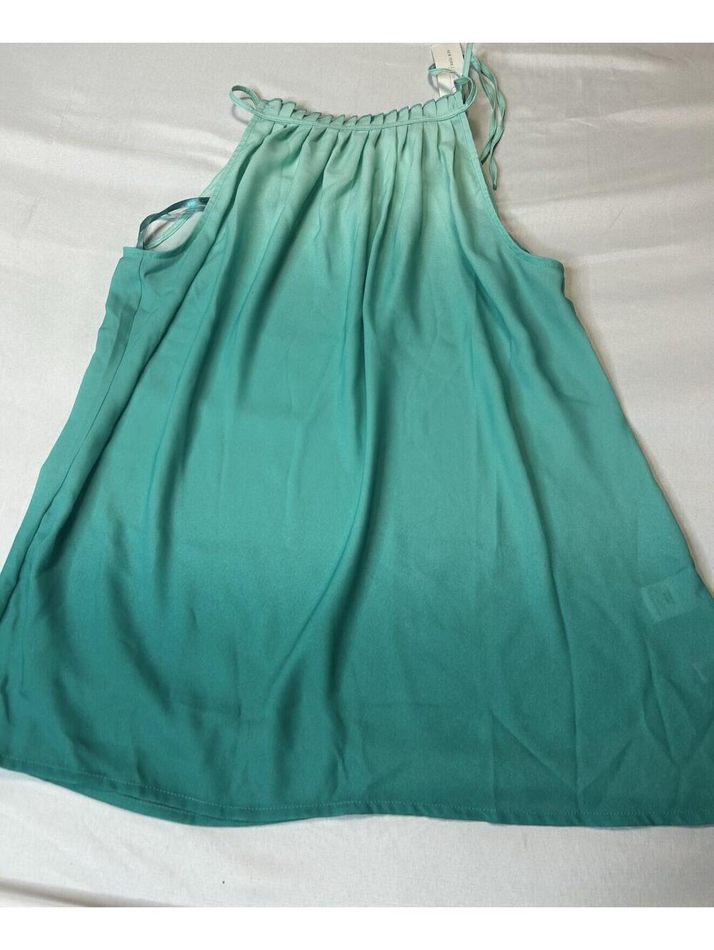 NWT 7th Avenue New York & Company S Teal Halter Top Tie Neck Blouse Flowy Ruffle
